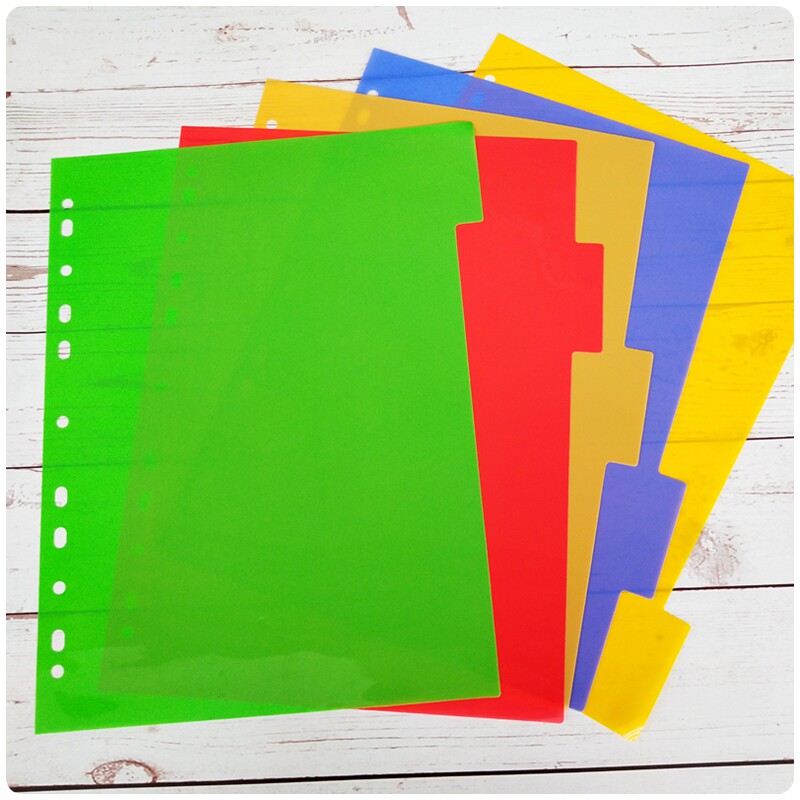 플라스틱 분류 용지 컬러 A4 구분지 루스리프 용지 부드러운 서류 분류 카드 용지 5 페이지 공백 파일 인덱스 라벨 -