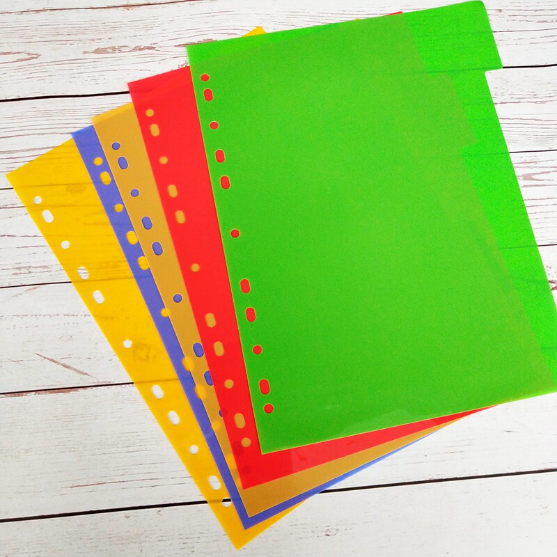 플라스틱 분류 용지 컬러 A4 구분지 루스리프 용지 부드러운 서류 분류 카드 용지 5 페이지 공백 파일 인덱스 라벨 -