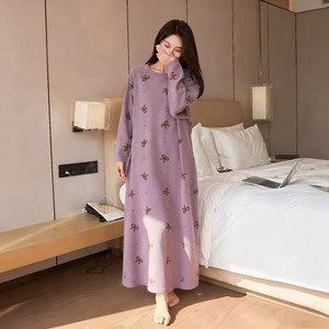 
Winter warm German velvet pajamas for women, extra long long-sleeved nightgown, fat mm pregnant women, loose large size thin velvet home clothes for women
