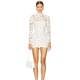 Light luxury high neck long sleeve white lace hollow skirt women's slim temperament lace birthday party dress