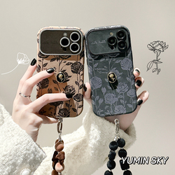 English Rose ~ Retro Style Suitable For Iphone 14 Promax Apple 15 Mobile Phone Case 12 Bracelet 11 Art Plus Leather 14 Pro Bestie Model 12 Pro All-inclusive 13 Pro Anti-fall Soft Shell