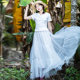 Mesh white skirt for women long spring and autumn new high-waisted temperament big skirt hem tiara skirt