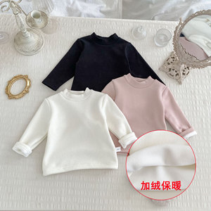 
Infant and toddler base layer velvet half turtleneck winter versatile T-shirt for boys and girls solid color cotton long-sleeved top
