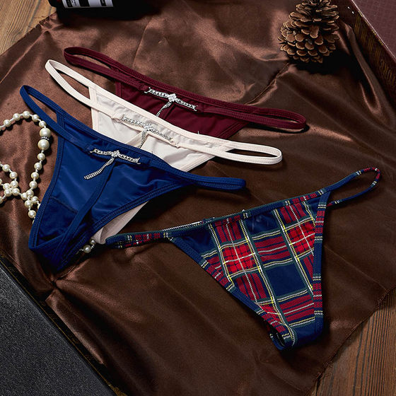 
imbenita sexy thong for women, thin straps, low-waisted rhinestones, traceless European and American comfort, invisible leggings T-pants