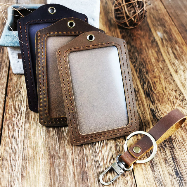 Handmade cowhide work documents card cover retro leather bus one card ...