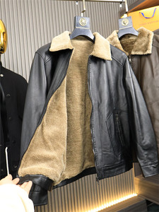 Special offer/Washing lychee leather patterns! Winter men's lambscape lapels plus velvet warm anti -windproof leather jacket leather jacket

