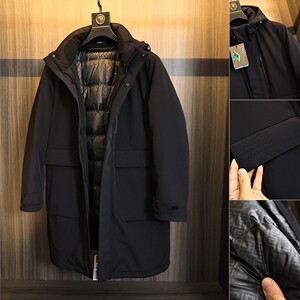 
Removable 90% down lining! Hugely thick! Winter men’s solid color work trousers warm hooded down jacket