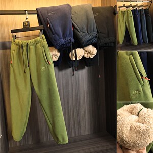 
Mountain series order Polar fleece + imitation sherpa! Autumn and winter men's solid color velvet thickened windproof warm casual pants