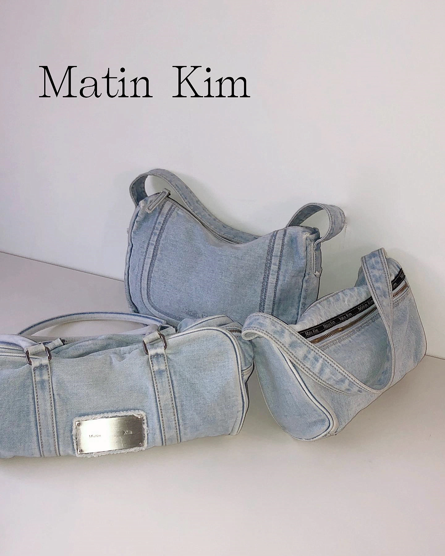 张圭真同款Matin Kim韩国设计师品牌字母牛仔手提包单肩包腋下包