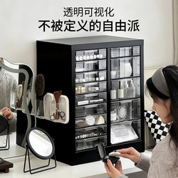 Desktop Cosmetics Storage Box, Large-Capacity Drawer-Style Vanity Table Organizer for Eyeshadow, Perfume, Lipstick, and Metal Storage Cabinet