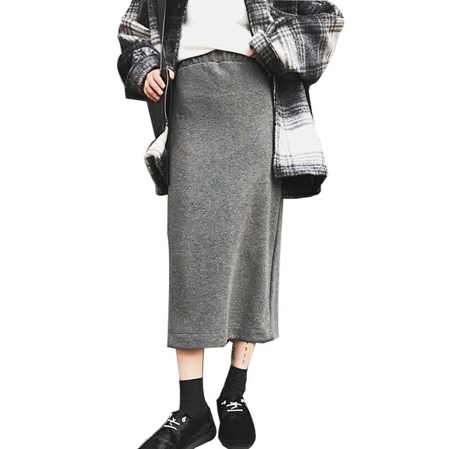Black mid-length skirt for women in autumn casual sports skirt for elastic waist straight back slit large size versatile and customizable