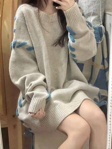 
Thickened Xu Yan Zhao Lusi same style sweater pullover with rope mid-length loose lazy style sweater for women to wear in winter