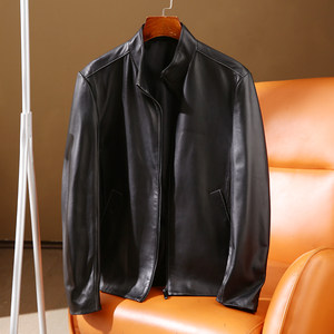 
100 sheepskin! Men's high-end genuine leather jacket black short zipper jacket windproof stand collar men's jacket