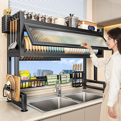 Kitchen Stainless Steel Sink Rack, Dishwashing Sink, Dust-Proof Bowl Counter Top Storage Cabinet, Multi-Functional Drain Rack