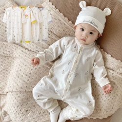 Spring and Autumn Baby Romper, Pure Cotton Cartoon Long-Sleeve Jumpsuit, Newborn All-Season Base Shirt, Cotton Outerwear