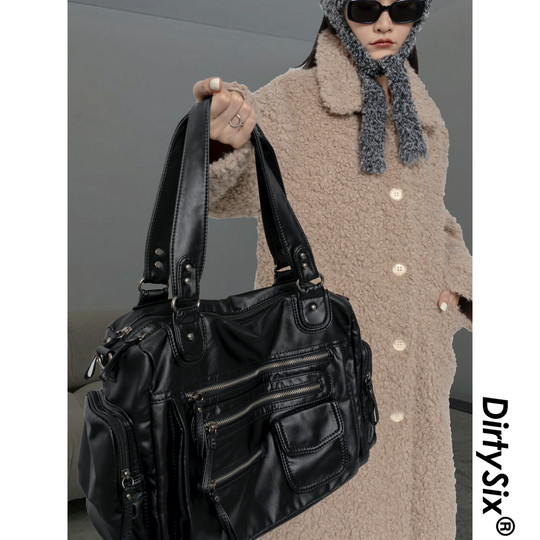 Dirtysix Original Punk Crow Messenger Bag with Multi-Zipper Design