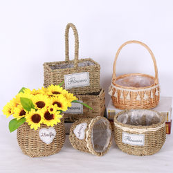 Straw Woven Flower Basket, Rattan Woven Flower Pot, Creative Woven Flower Arrangement, Egg-Shaped Wicker Wall Hanging Ornament, Portable Fruit Flower Arrangement Basket