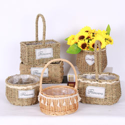Straw, Wicker, and Rattan Creative Flower Pots, Flower Arrangements, Plumeria Baskets, Green Plants, Fresh Flowers, Woven Wall Hangings, Portable Fruit Baskets