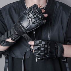 Niche Dark Style Black Warrior Heavy Industry Machinery Trendy Functional Workwear Motorcycle Riding Gear Half-Finger Gloves