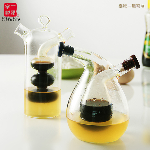 A house kiln leak-proof high temperature resistant glass oil control pot creative double-layer kitchen seasoning bottle table double-use soy sauce vinegar bottle