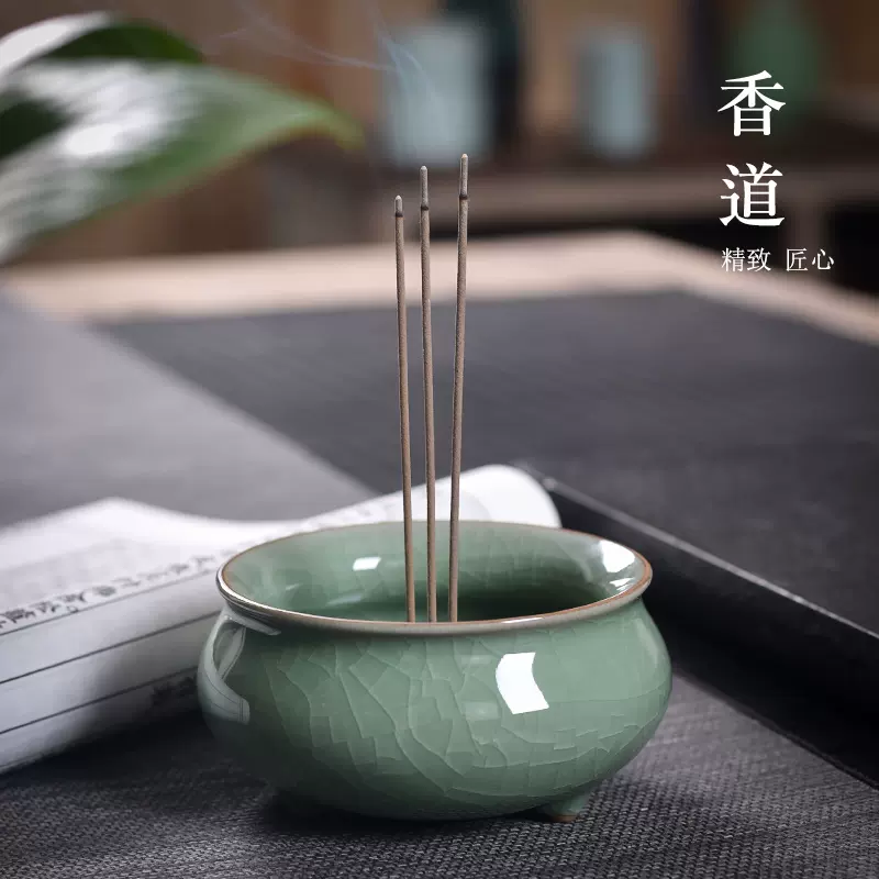 中国、青瓷三足双耳香炉、美品、 青瓷三足双耳香炉价格报价行情- 京东