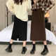 Black skirt mid-length spring and summer large size high waist slimming one-step skirt elastic waist commuting slit A-line long skirt

