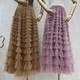 Fat mm large size design sensor lotus leaf edge mid -length fairy skirt female summer high waist A -type mesh cake skirt
