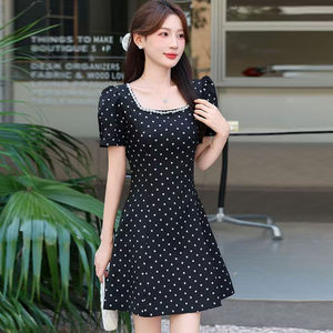 
Summer polka dot dress for petite women 2026 popular casual square neck mid-length A-line skirt with slimming and trendy temperament