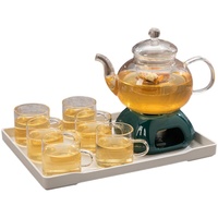 European-Style Flower Tea Set - Ceramic Tea Cups With Glass Teapot And Candle Holder
