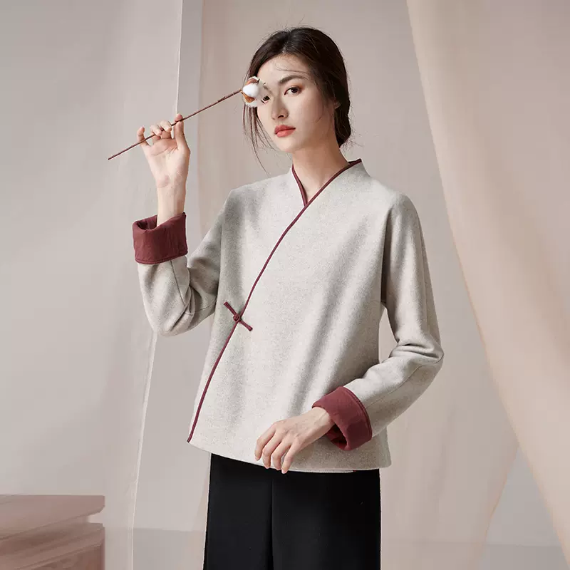 改良汉服冬装女唐装上衣中式外套茶艺服装中国风盘扣文艺禅