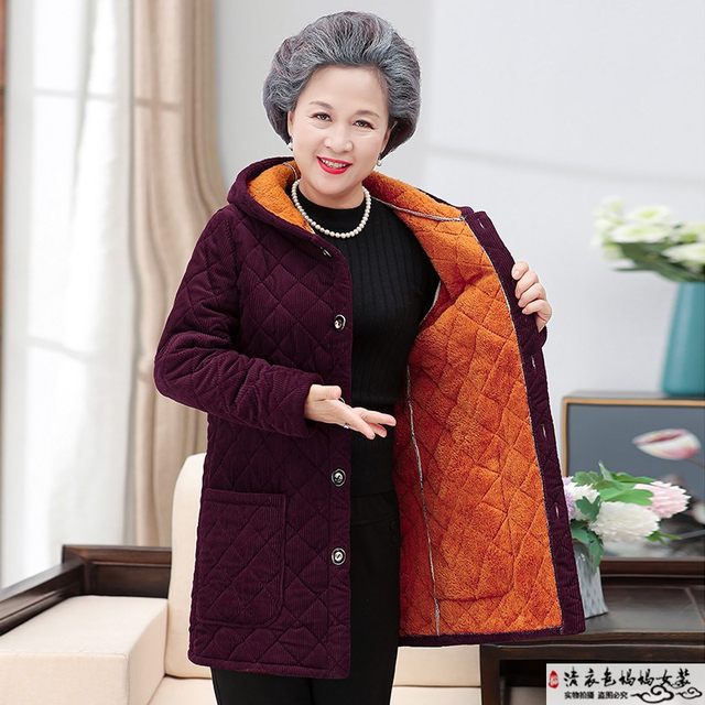 Middle-aged and elderly women's winter mid-length fashionable velvet thickened smock mother's large size warm coat grandma's cotton-padded jacket