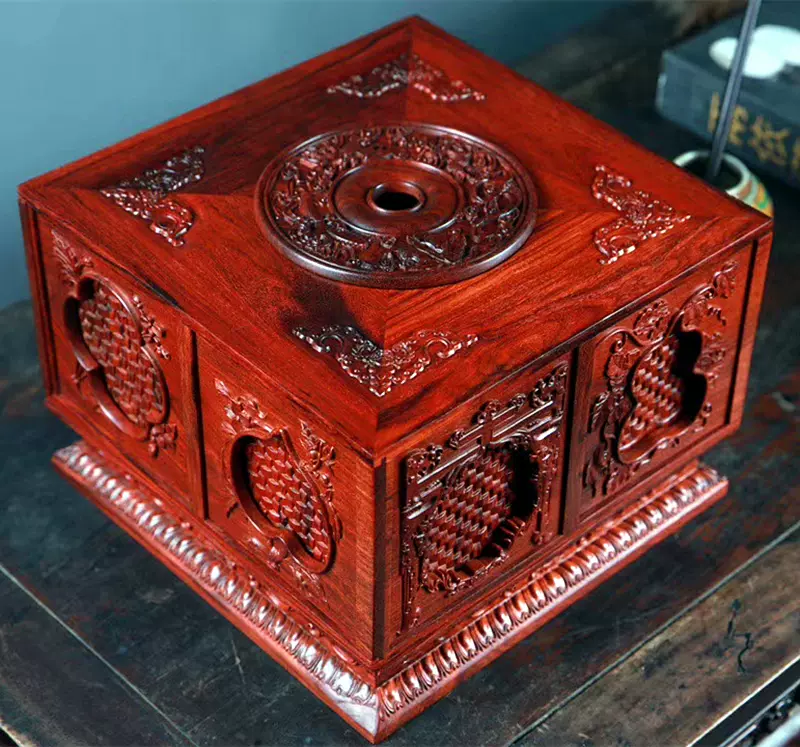 木箱 唐木 首飾盒 乾隆款多宝阁首饰盒方匣旋转抽屉文玩首饰收纳红木