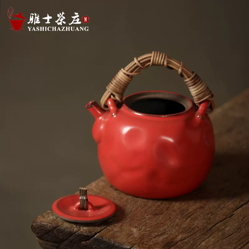 日式煮茶器纯银饰侧把壶莺歌烧电陶炉茶道电磁炉温茶过滤煮茶壶