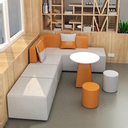 Office Reception and Negotiation Area, Training Institution's Reception and Waiting Area, Corner Creative Sofa and Coffee Table Set, Napa Leather