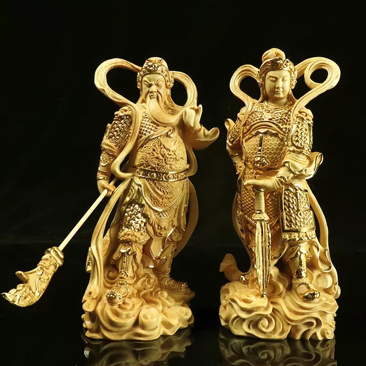 黃楊木雕天然實木擺件關公伽藍韋陀尊者菩薩左右護髮神像門神供奉-Taobao