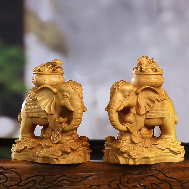 Bulze woodcarvan elephant Chinese wood carving home jewelry living room porch office decoration gift delivery decoration

