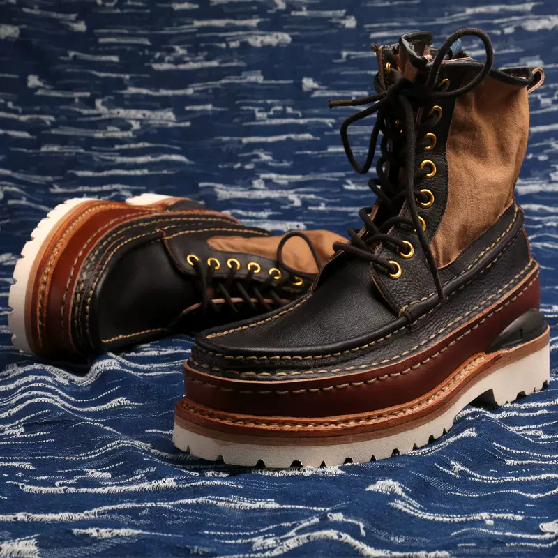 visvim uncle gui 马丁靴鞋王拼接高帮日潮增高植糅皮登山潮靴 男-Taobao