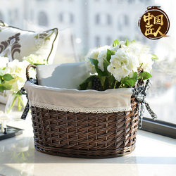 Yiran Home Furnishing Rustic Straw Woven Wicker Rattan Storage Basket Desktop Round Basket Handmade Woven Basket