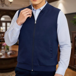 
Gift for Dad Men's Sleeveless Waistcoat 100% Cotton Zippered Breathable Vest Vest Loose Vest