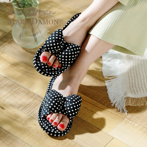 
2024 new Korean version bow pure cotton thickened three-layer fabric anti-noise silent home interior floor slippers