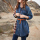 Denim shirt for women thin retro plaid splicing 2025 new spring five-quarter sleeve top layered loose shirt