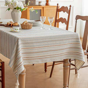 
Literary and fresh striped jacquard dining table cloth simple medieval style cover cloth rectangular coffee table atmosphere tablecloth