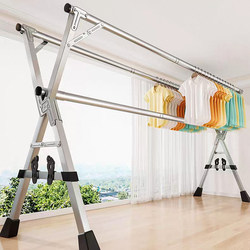 Floor-Standing Clothes Drying Rack, Foldable Stainless Steel, for Home Use on Balcony, Indoor and Outdoor, Telescopic Clothes Rod, Indoor Quilt Drying Tool