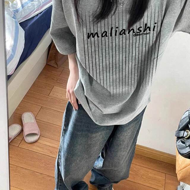100% pure cotton gray short-sleeved T-shirt for women in summer loose design niche American trendy brand half-sleeved T-shirt top