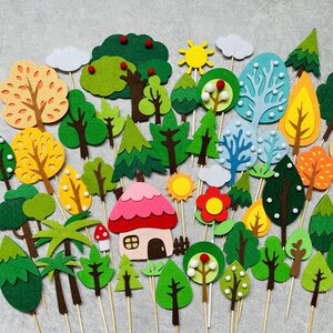 
Cake decoration forest style felt small tree forest animal dinosaur children green mushroom party dessert table decoration