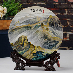 Jingdezhen New Chinese Style Ceramic Decorative Plate Landscape Painting Great Wall of China Ceramic Ornament Entrance Hall Home Living Room Porcelain Painting
