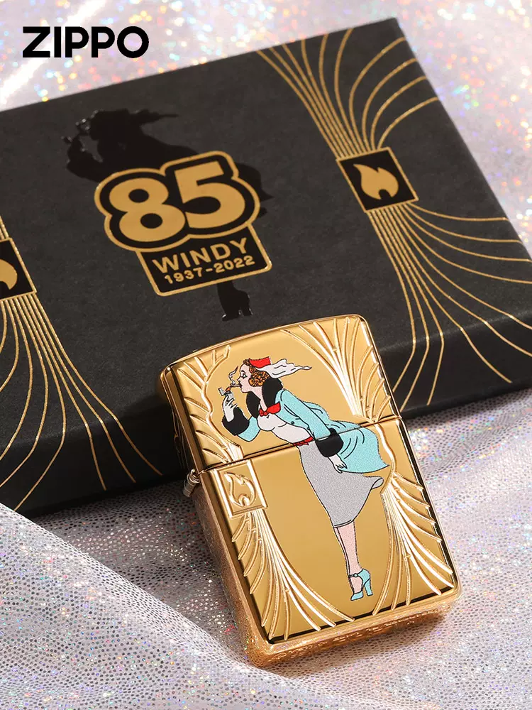 zippo打火机官方正品 防风芝宝85周年纪念镀金风中女郎限量送礼物