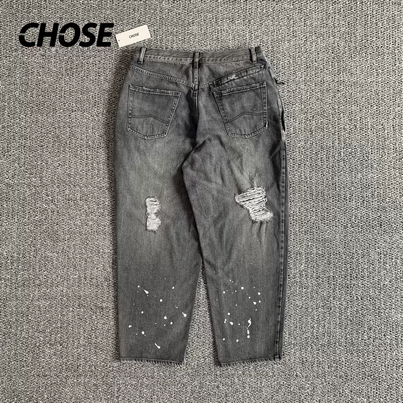 现货CHOSE BEAMS SSZ 21AW KURSED 552XX 背面破洞泼墨牛仔裤-Taobao