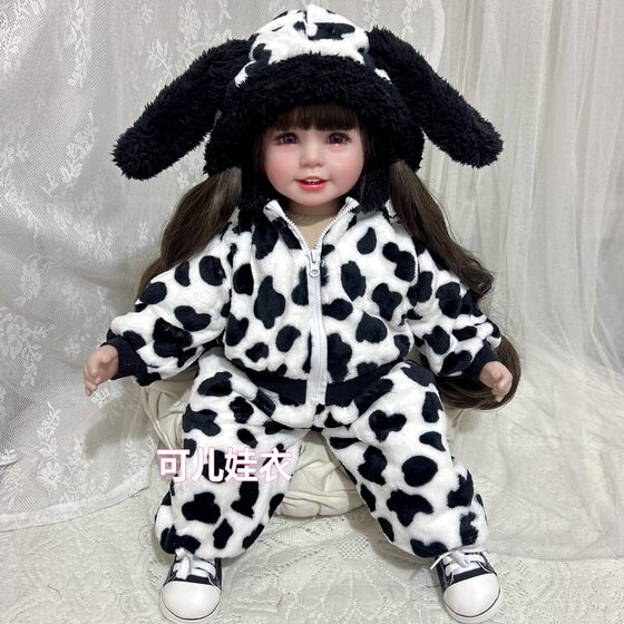 55cm doll clothes girl cow home clothes set boy furry hooded coat pants pajamas two-piece set