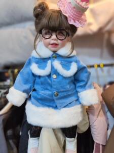 
55cm doll clothes new thickened cute suit girl plus velvet denim jacket short skirt two-piece doll clothes